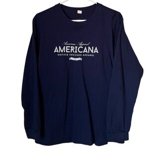 Women’s 100% Cotton Long Sleeve Gold “Americana” Printed Shirt in Navy Blue Sz-S